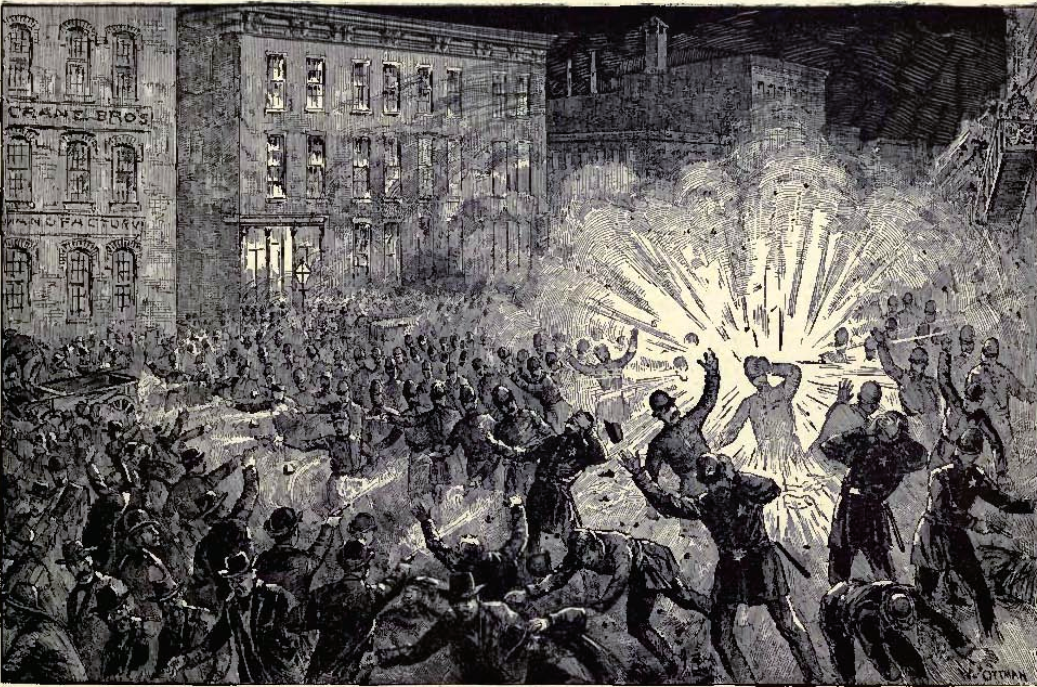 Recre-arte 15. Explosión en la Revuelta de Haymarket (publicado por Michael J. Schaack).
